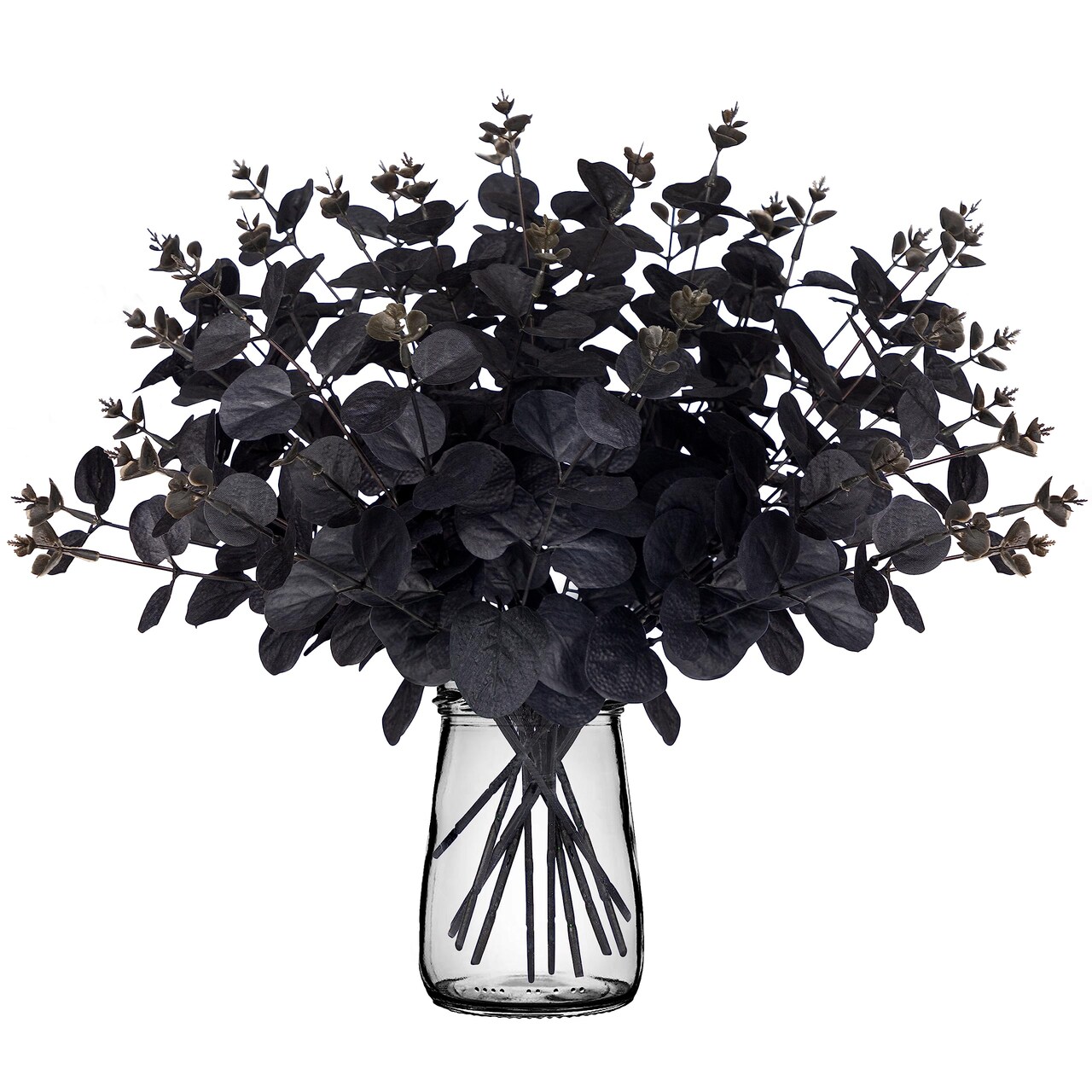 14PCS Black Halloween Decor Artificial Flowers Bulk - Eucalyptus Stems Branches Decorations for Table Indoor Centerpieces